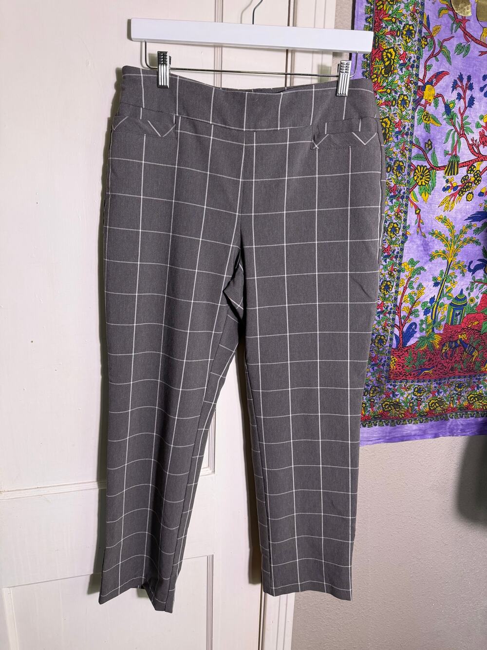 Kim Rogers Womens 10S Gray Windowpane Plaid Cropped Ankle Dress Pants Short